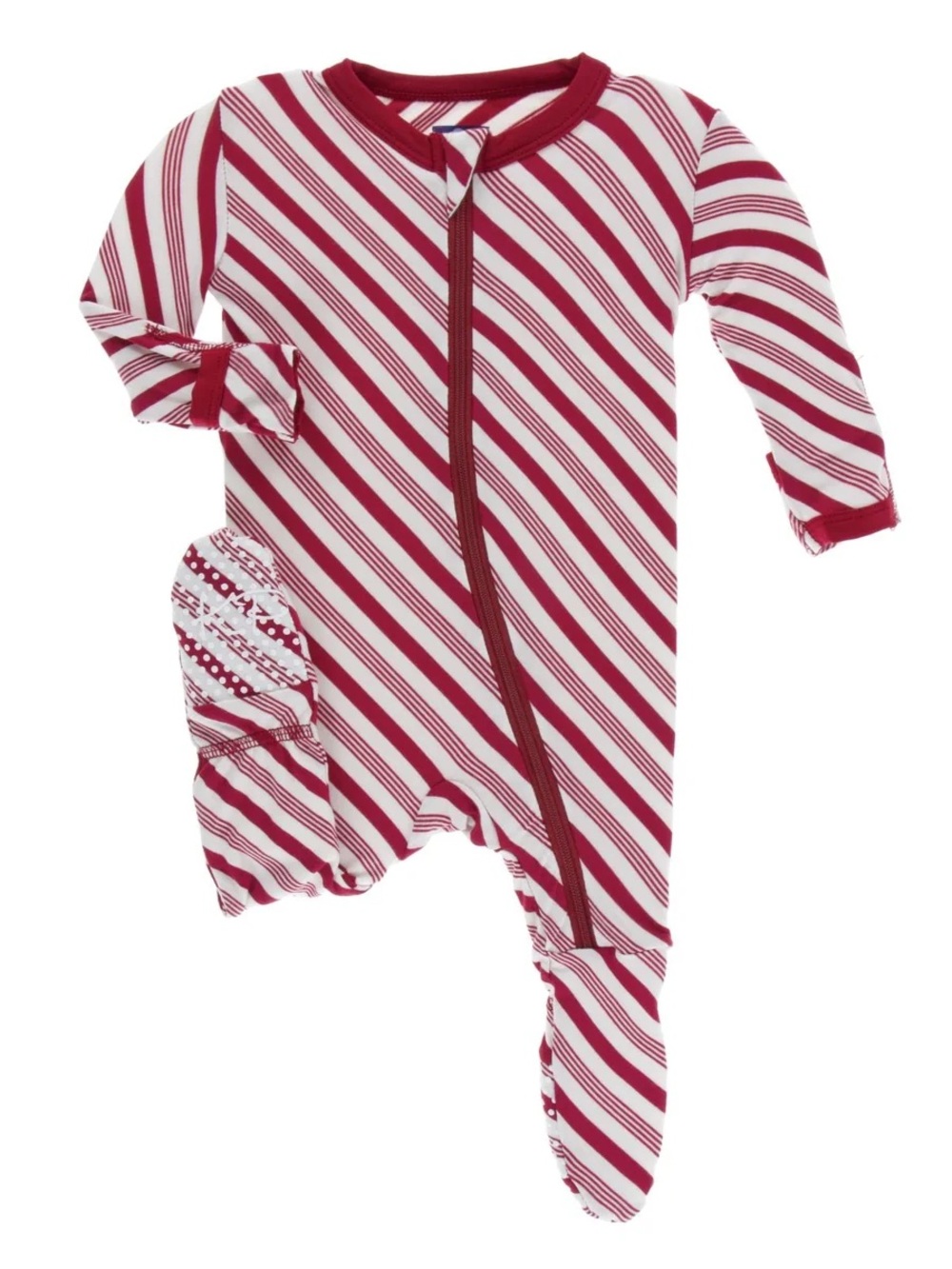 KicKee Footie Onesie with Zipper
in Crimson Candy Cane Stripe Newborn